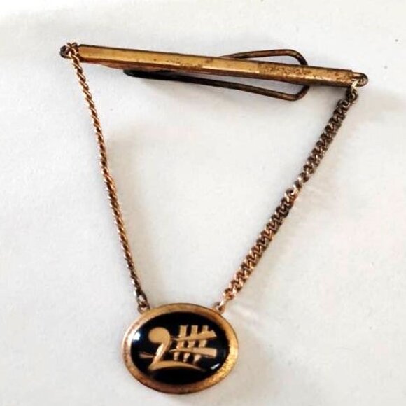 30s 40s Vintage Stylized Music Note Tie Chain Clip - Picture 1 of 4